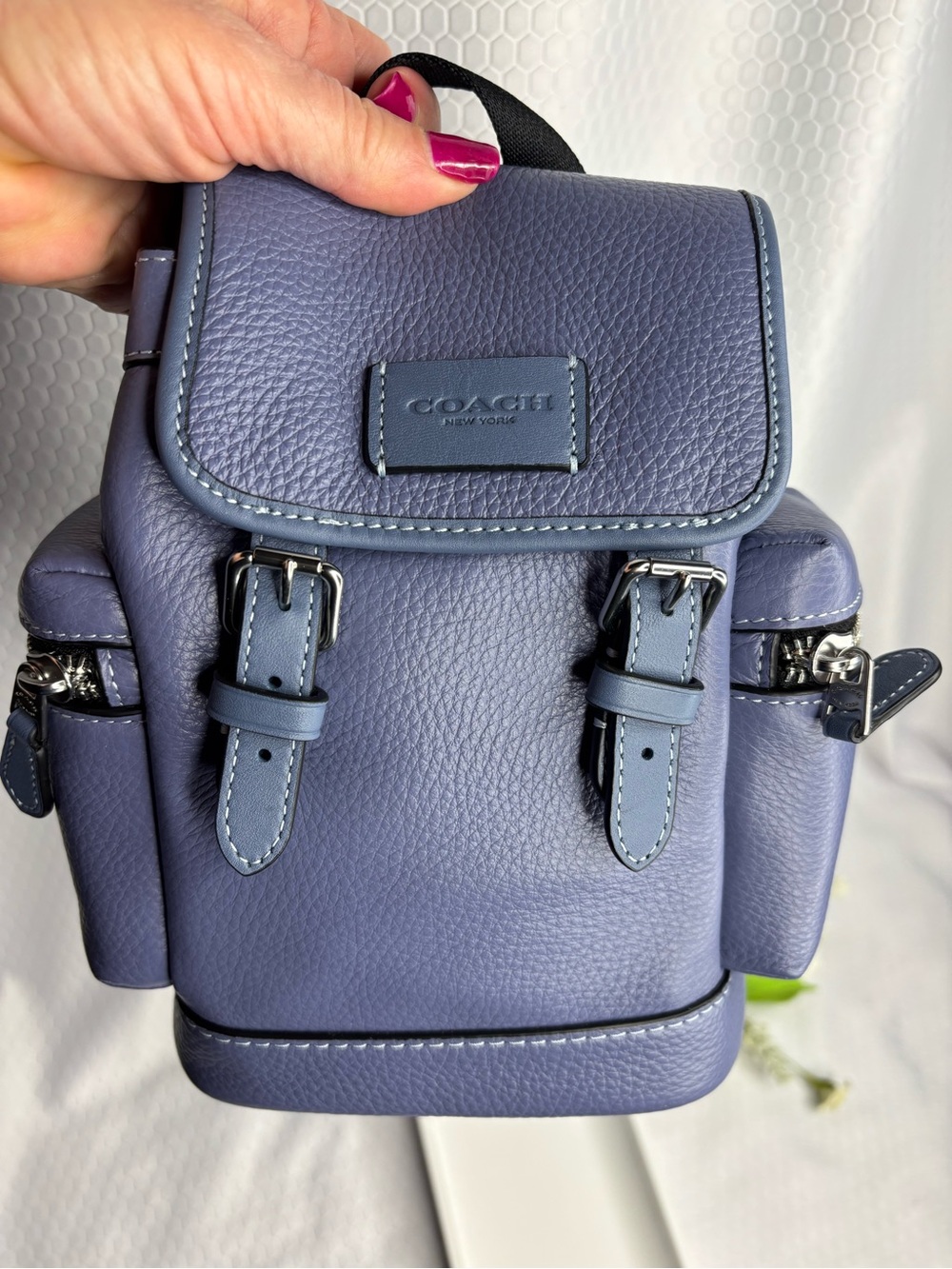 Coach Lavender Blue Leather Mini Backpack with Crystal Key Charm NWT - Picture 15 of 15
